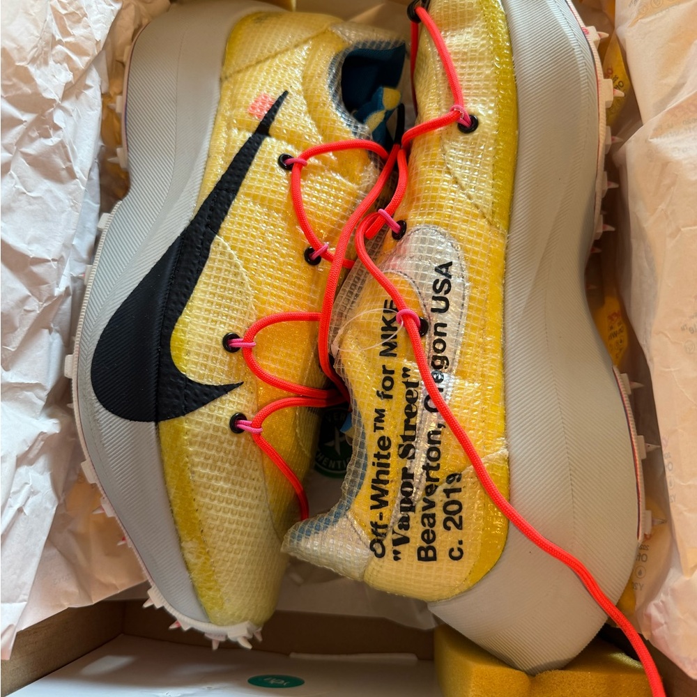 Nike women Yellow Sneakers with Black Swoosh and Neon Orange Laces